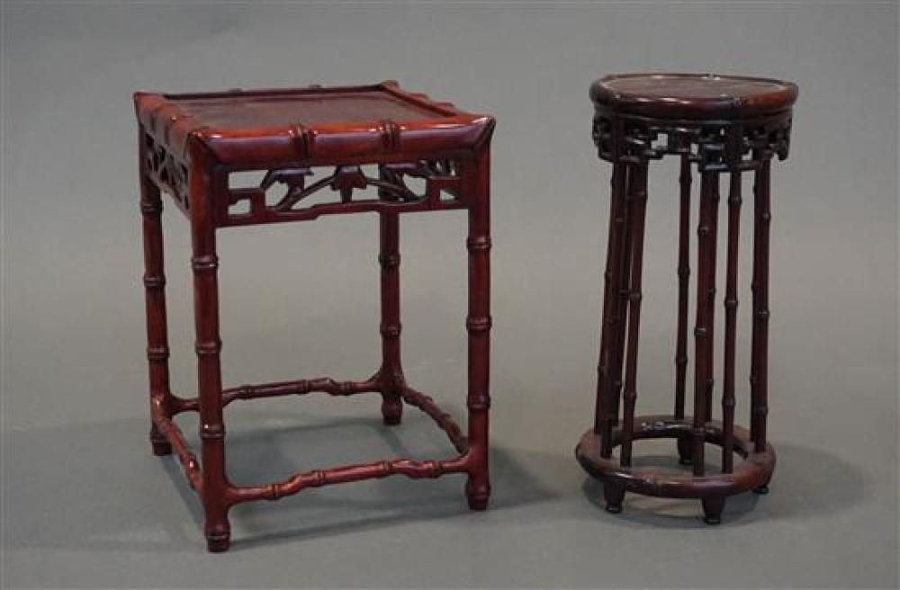 TWO CHINESE TEAK MINIATURE TABLESTwo 31f9d3
