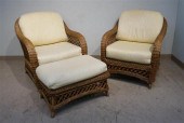 PAIR OF HENRY LINK STAINED WICKER ARM