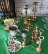 GROUP ASSORTED BRASS CANDLE HOLDER,