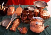 GROUP ASSORTED COPPER MUGS, MOLDS, AND