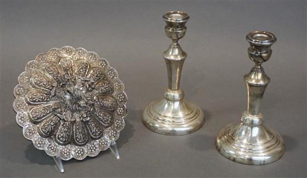 PAIR OF EGYPTIAN SILVER CANDLESTICKS 320305
