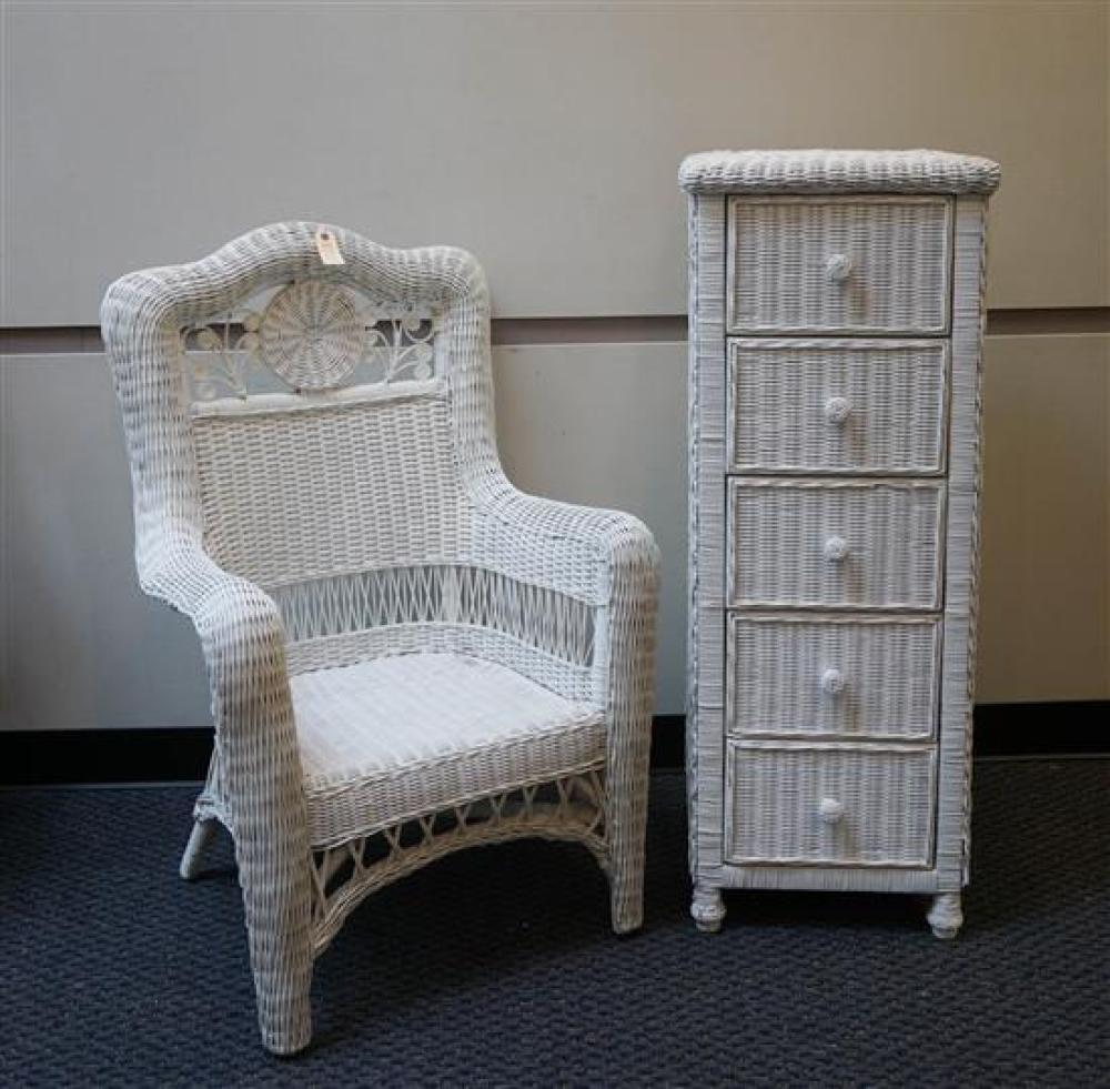 WHITE PAINTED WICKER ARMCHAIR AND 320597