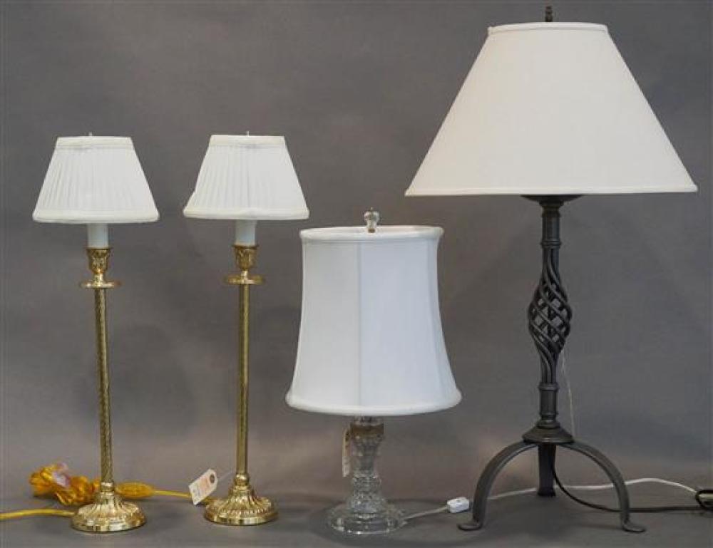 PAIR OF GLASS TABLE LAMPS AND THREE
