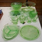 GROUP WITH PALE GREEN DEPRESSION GLASSGroup