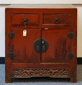 CHINESE PARTIAL RED PAINTED SIDE CABINET,