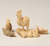 Japanese carved ivory netsukes, bird