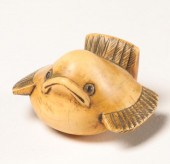 Japanese carved ivory bird netsuke with
