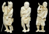 ASIAN: THREE CARVED IVORY FIGURES, JAPANESE,