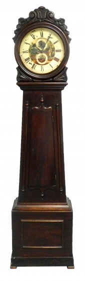 TALL CASE CLOCK, C. 1850, MAHOGANY AND