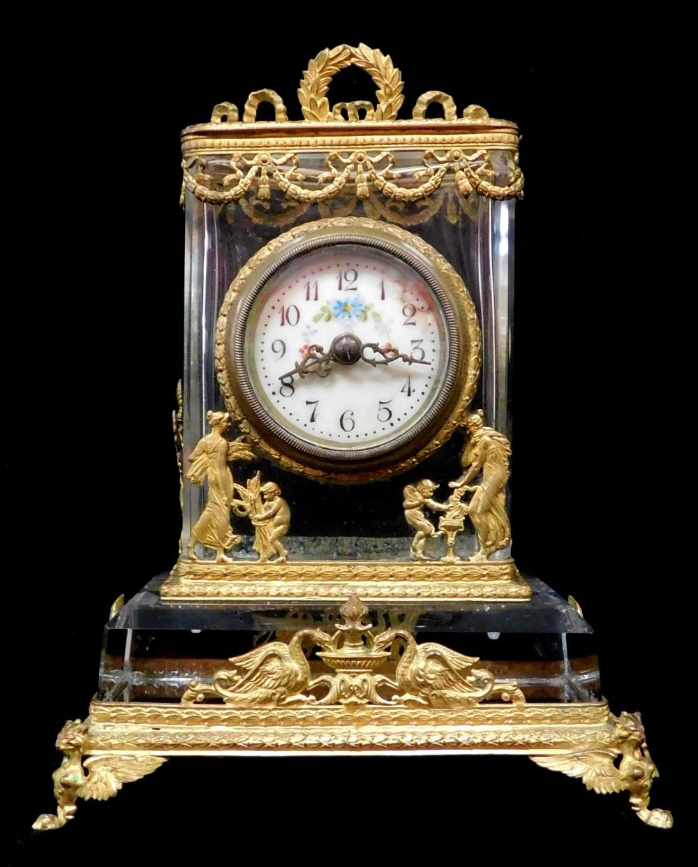CLOCK: FRENCH CRYSTAL AND BRASS