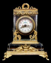 CLOCK: FRENCH CRYSTAL AND BRASS DESK