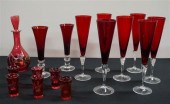 SEVEN RUBY-TO-CLEAR CHAMPAGNE FLUTES,