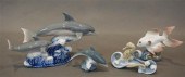 TWO LLADRO FIGURES OF DOLPHINS (CHIP