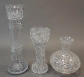 TWO AMERICAN CUT CRYSTAL VASES AND SQUAT