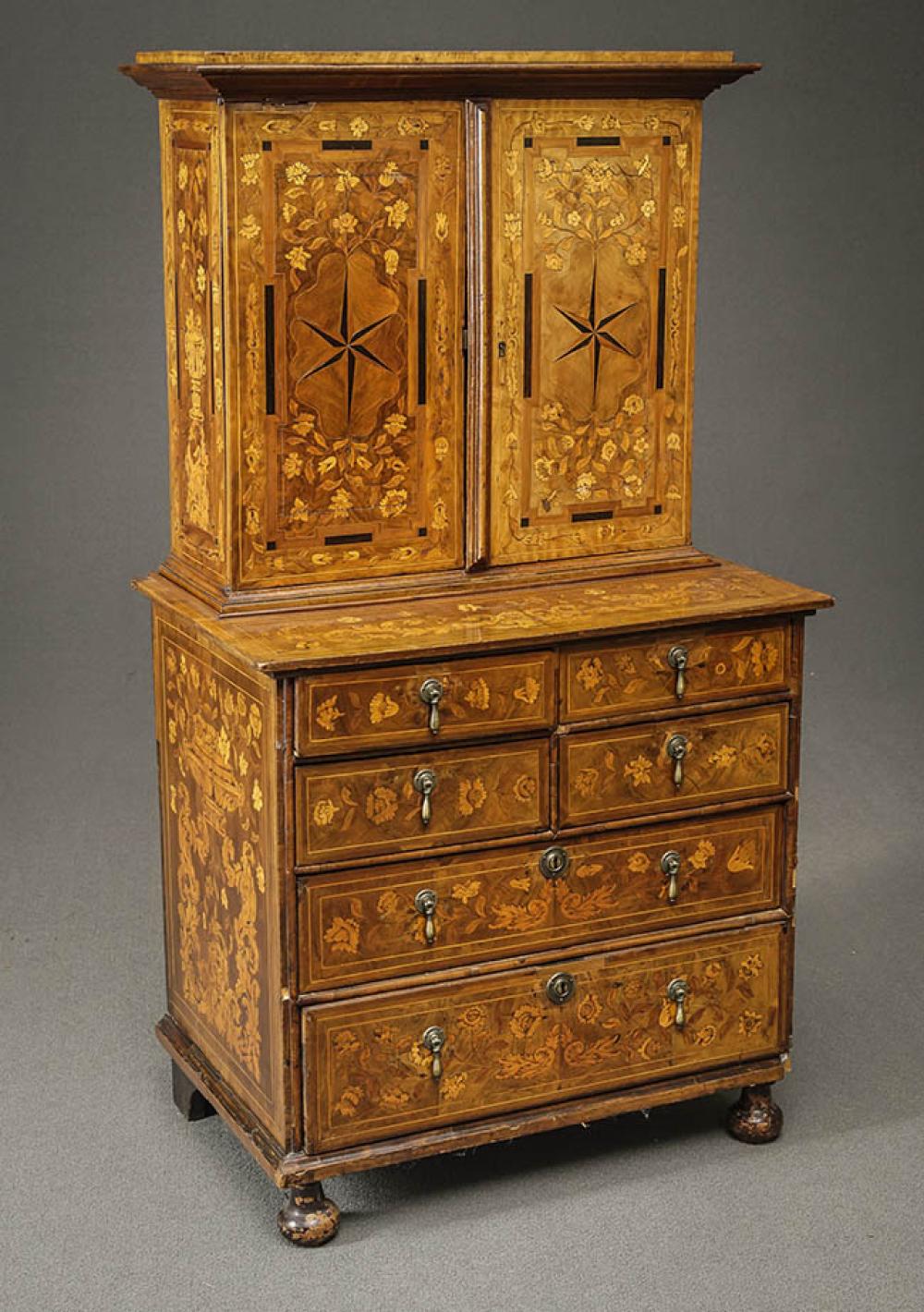 ANGLO DUTCH MARQUETRY WALNUT CABINET ON CHEST 3222bc
