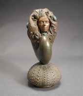 PATINATED BRONZE SCULPTURE OF LADY IN