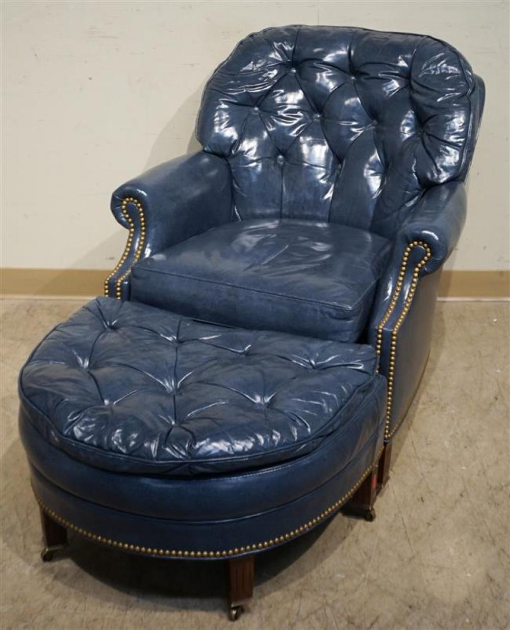 HANCOCK MOORE BLUE LEATHER UPHOLSTERED 323233