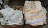 TWO BOXES WITH MINK CAPE, TABLE LINEN