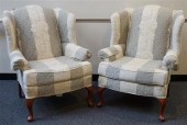 PAIR OF QUEEN ANNE STYLE UPHOLSTERED