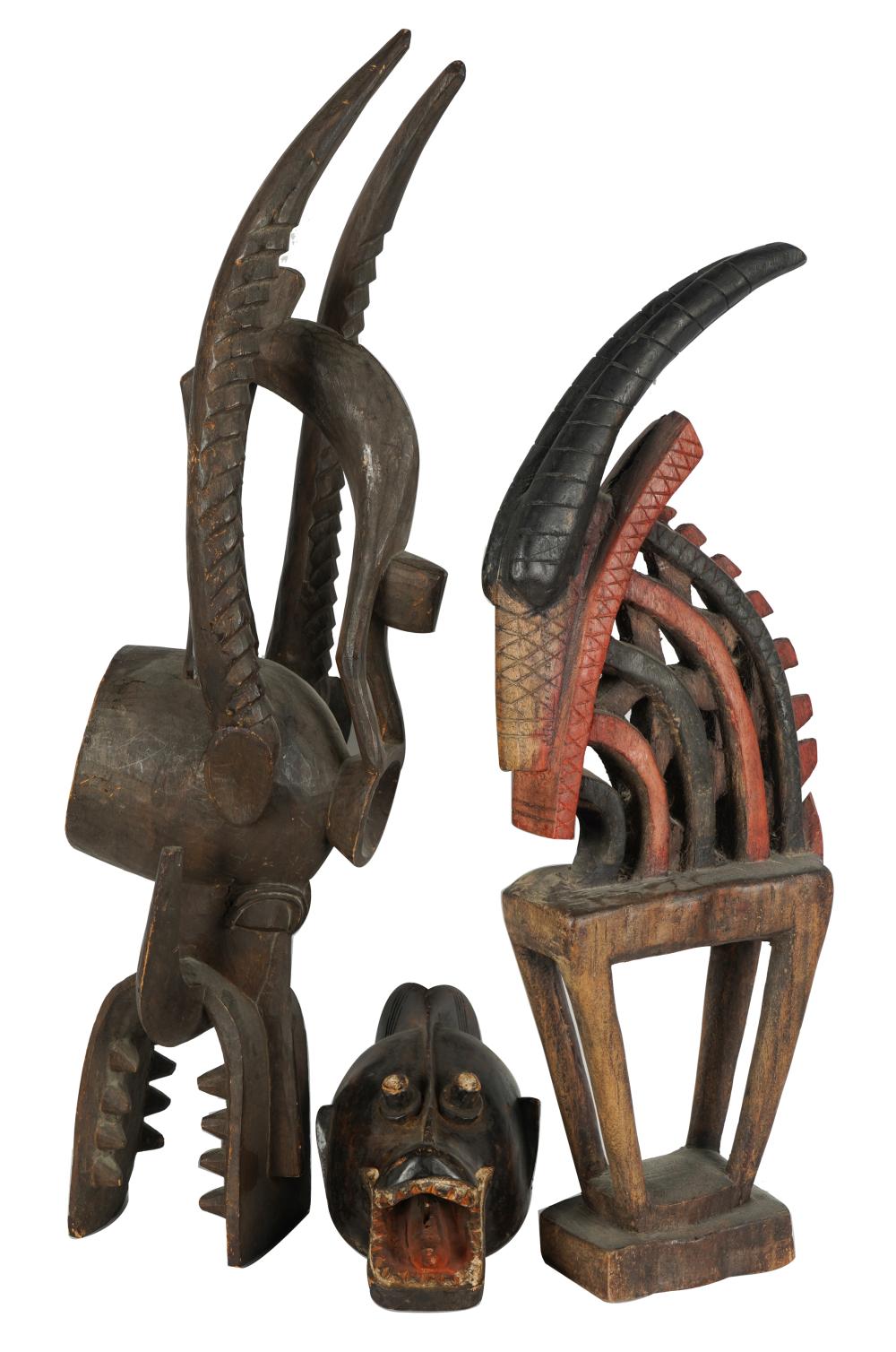 THREE AFRICAN PAINTED WOOD CARVINGScomprising 32456f
