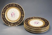 SET WITH SIX ROSENTHAL PINK ROSE PAINTED