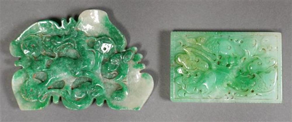 TWO CHINESE APPLE GREEN JADE CARVINGS  325308