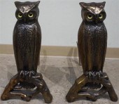 PAIR CAST IRON OWL ANDIRONSPair Cast
