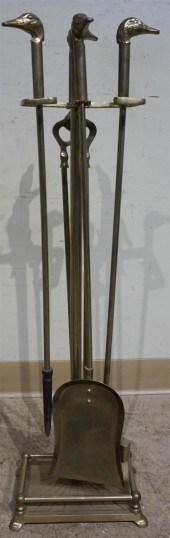 BRASS FIREPLACE TOOL STAND WITH DUCK