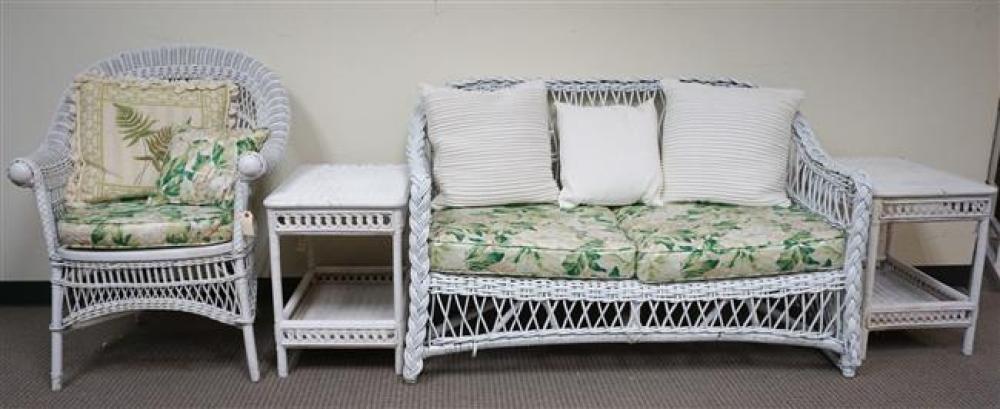 WHITE PAINTED WICKER SETTEE ARMCHAIR 325748