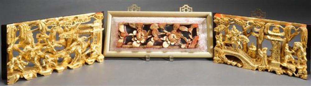 THREE CHINESE CARVED GILTWOOD PANELS  32358d