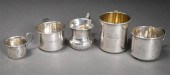 FIVE STERLING SILVER BABY CUPS, 9 OZFive