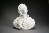 FRENCH PARTIAL-GLAZED BISQUE BUST OF