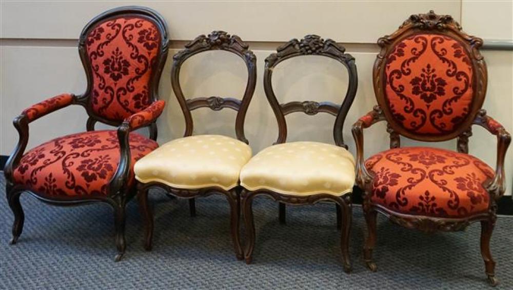 TWO VICTORIAN WALNUT ROSE UPHOLSTERED 32384e