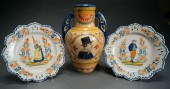 HENRIOT QUIMPER TWO-HANDLE JUG AND PAIR