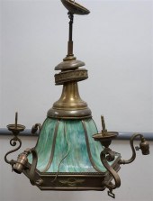 ART DECO STYLE BRASS AND GREEN SLAG