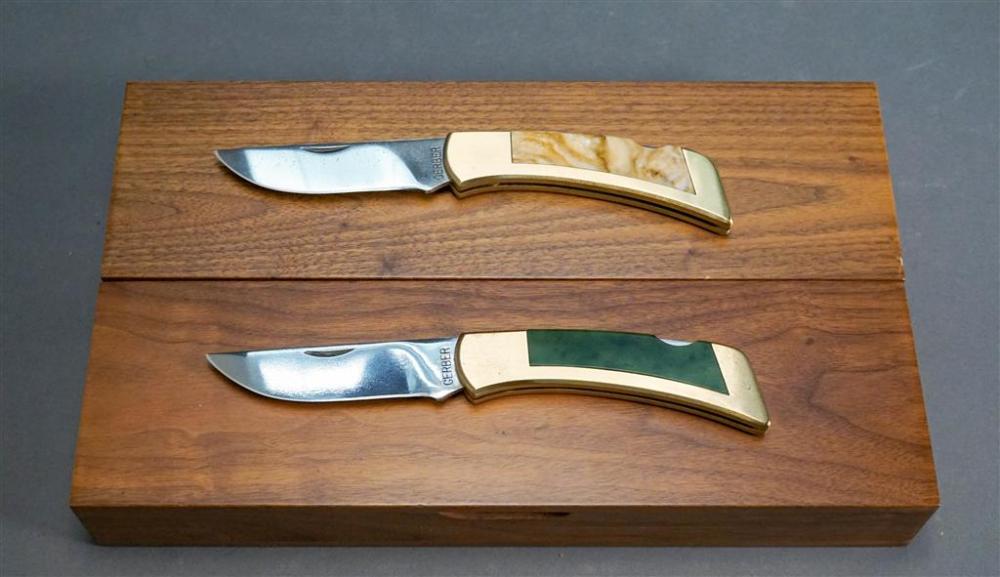 TWO GERBER FOLDING KNIVES IN WALNUT 327137