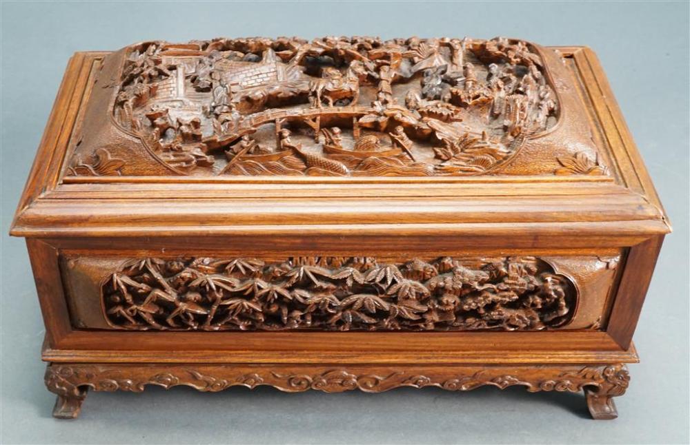 CHINESE CARVED WOOD HINGED BOXChinese 3274de