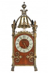 FRENCH BRASS & WOOD MANTLE CLOCKsigned