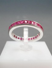 PLATINUM AND RUBY ETERNITY BAND, RUBIES