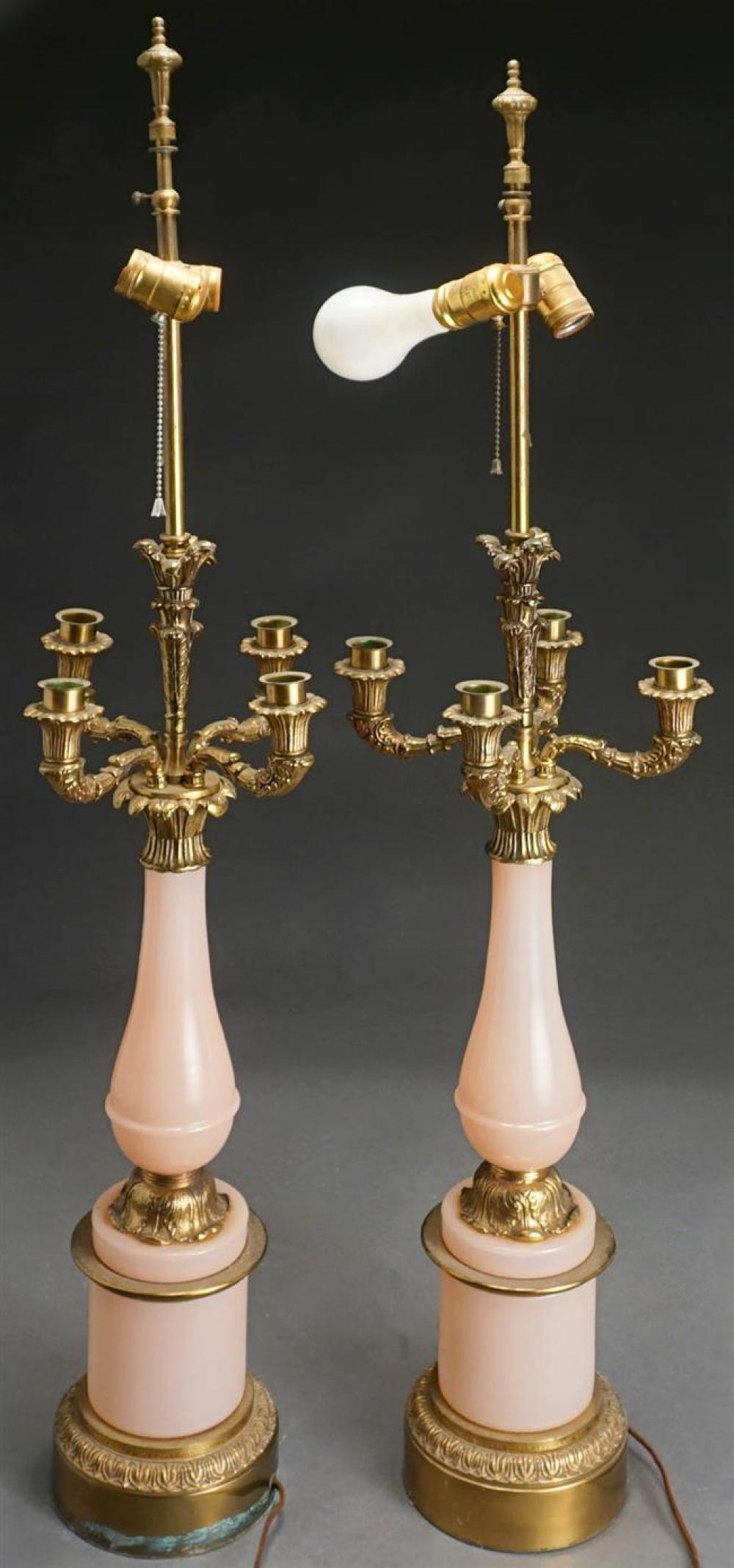 PAIR OF BRONZE MOUNTED PINK GLASS 3260ed