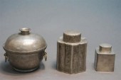 CHINESE PEWTER COVERED DISH AND TWO