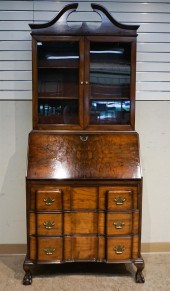 CHIPPENDALE STYLE STAINED PINE SECRETARY