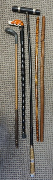 WOOD POLO STICK, HICKORY GOLF CLUB AND