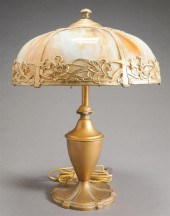 GILT PATINATED METAL TABLE LAMP WITH