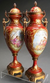 PAIR OF SEVRES TYPE ROSE DU BERRY 32a40f