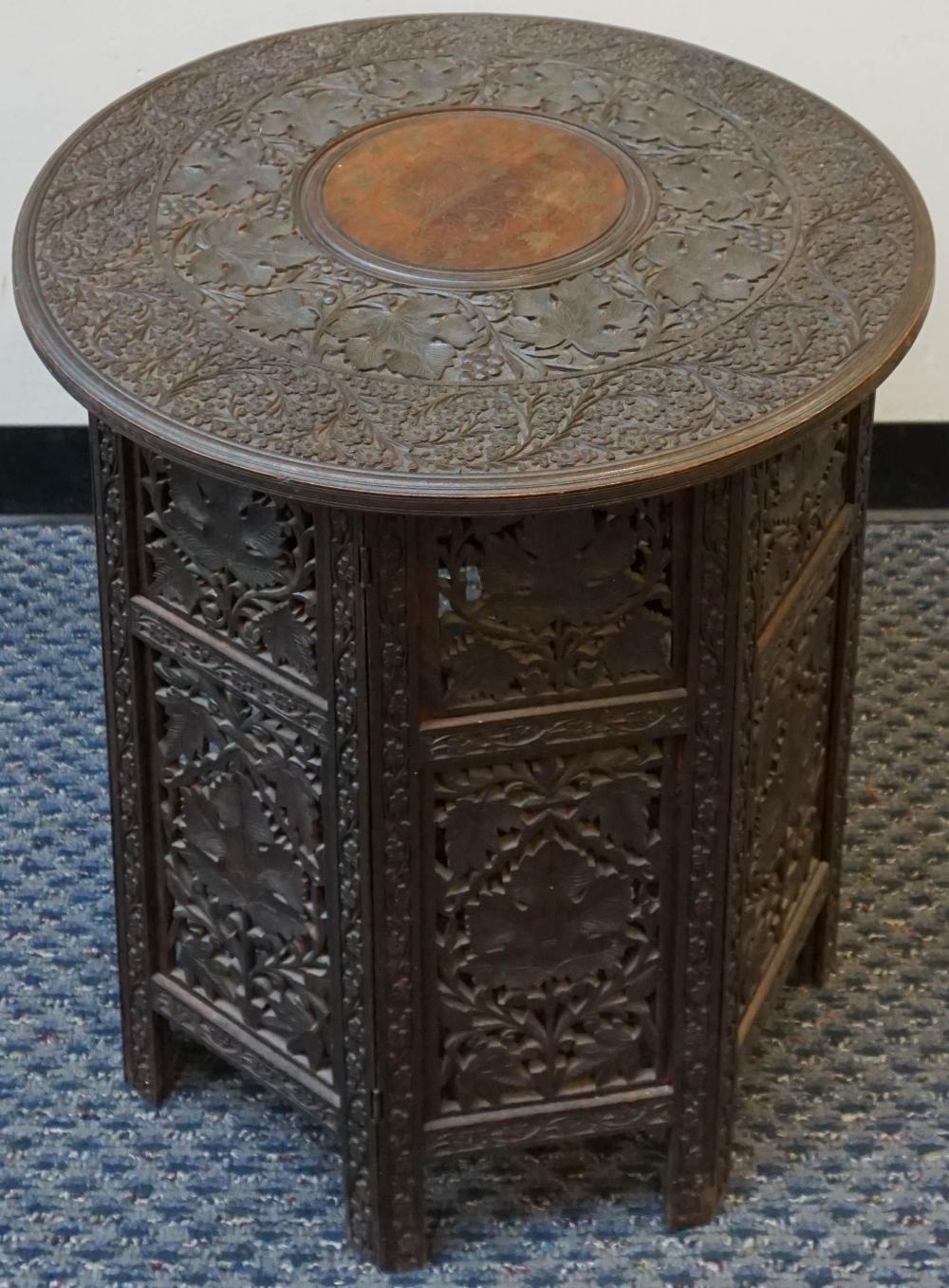 INDIAN CARVED BRASS INLAID TEAK 32a745