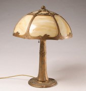 Miller carmel slag glass lamp; gilt