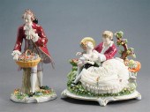 TWO DRESDEN PORCELAIN LACE FIGURINES,