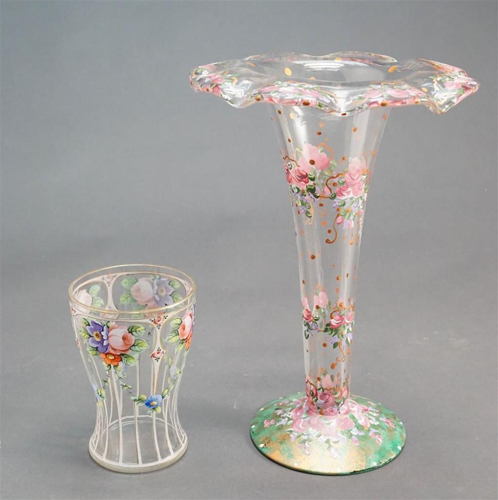 HUNGARIAN TYPE FLORAL PAINTED GLASS