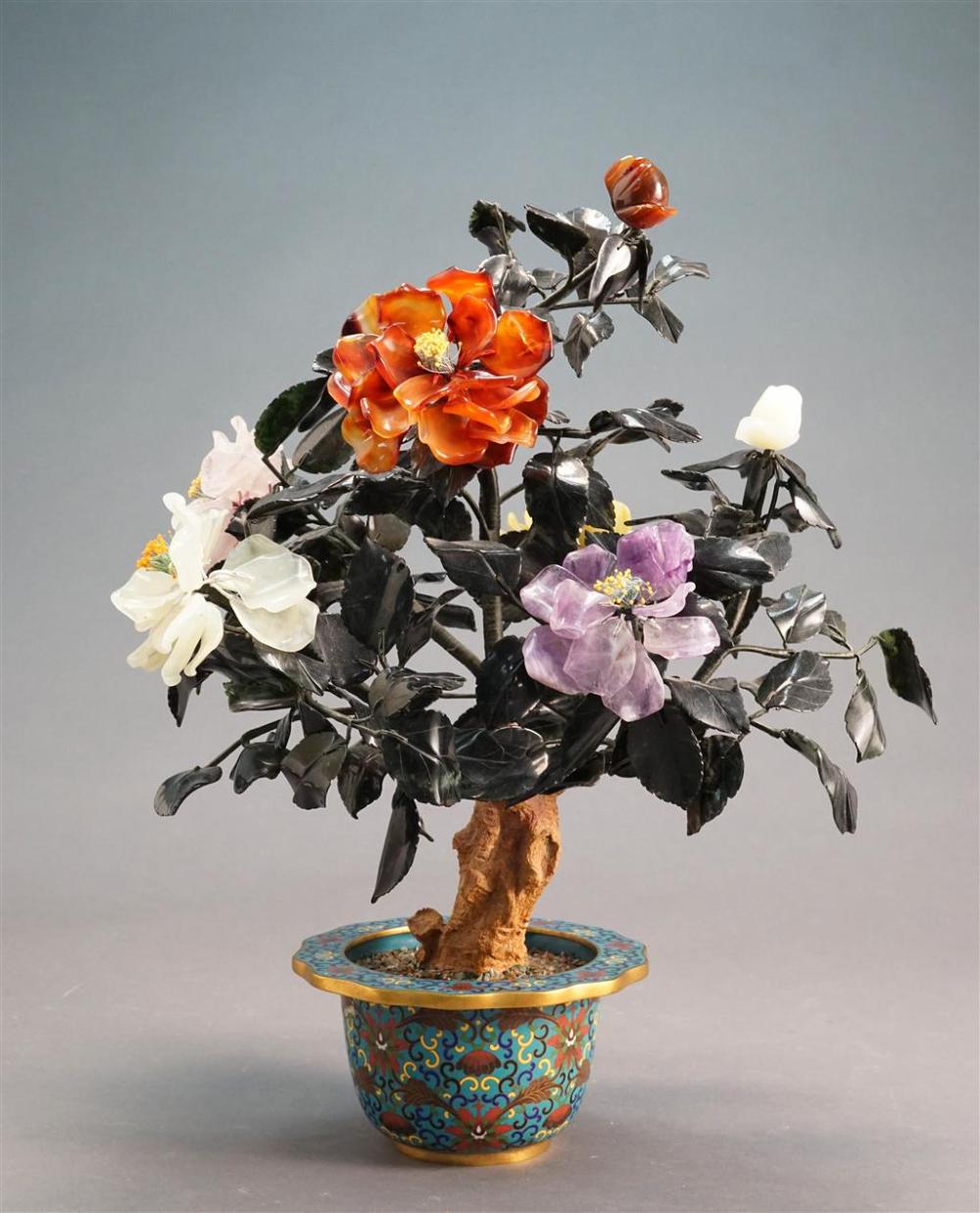 CHINESE HARDSTONE TOPIARY IN CLOISONNE 3283da